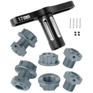 Imagem de RCarmubWow Cubos hexagonais de roda RC de 17 mm, porcas de roda e atualização de chave de roda, peça para 1/8 Mojave 4x4 4S BLX, 1/10 Outcast 4S V2 BLX, Kraton 4S V2 BLX, cubos hexagonais de roda de