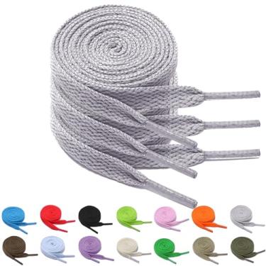 Imagem de VOGVOG 3 pares de cadarços de tênis planos 8 cores cadarços atléticos para botas para adultos e crianças cadarços largos, Cinza, 39inch (100cm)