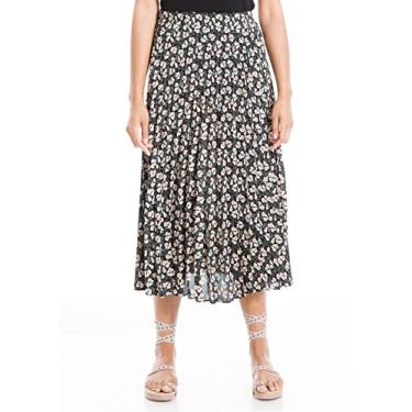 Imagem de Max Studio Saia midi plissada longa casual cintura alta elástica feminina, Flor de sino preta, GG
