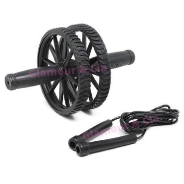 Imagem de Kit Roda Rodinha Abdominal Dupla + Corda De Pular Para Academia Treino