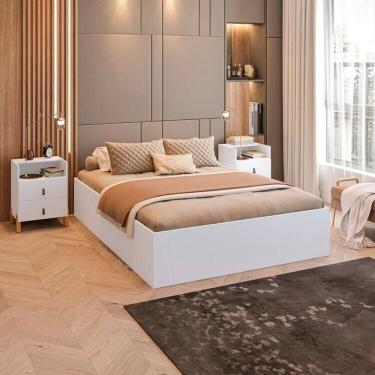 Imagem de Conjunto Cama Box Casal Lia com Mesa de Cabeceira com 1 Nichos e 2 Gavetas Domus Branco