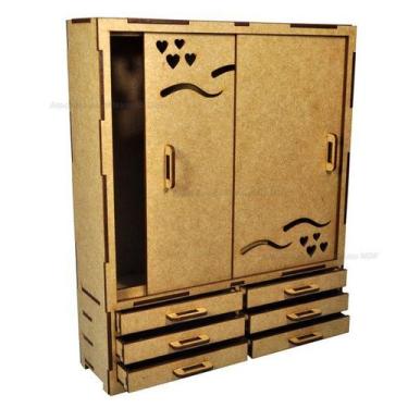 Imagem de Guarda Roupa para Casa Boneca com Portas Que Abrem 28x23x6,5 Laser Mdf