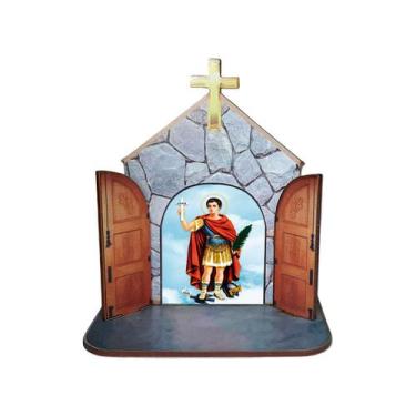 Imagem de Mini Capela Oratório Display Enfeite de Mesa Santo Expedito 12cm Mdf M