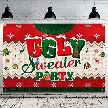 Imagem de Ugly Sweater Decorações de festa - 1,5 x 0,9 m Vinil Ugly Sweater Photo Prop Banner de fundo para suprimentos de férias de inverno 2022