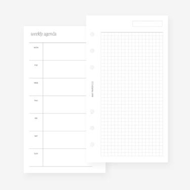 Imagem de Personal Undated Weekly with Grid Week em duas páginas para Filofax Personal, LV MM agenda refil 6 furos 9,5 x 16,75 cm