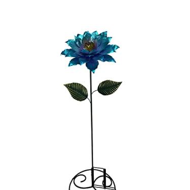 Imagem de Red Carpet Studios 35481 Wind Spinner Metal Zinnia Flor Decorativa Jardim Estaca Arte para Quintal, Azul