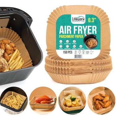Imagem de Forro de papel descartável Air Fryer, 150 peças, totalmente natural, antiaderente, à prova de óleo, impermeável para fritadeira a ar de 3 a 5 litros, fácil de usar e limpar para assar, assar,