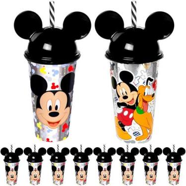 Imagem de Kit Festa Com 15 Copos Shake Orelhas Do Mickey Com Canudo - Plasútil