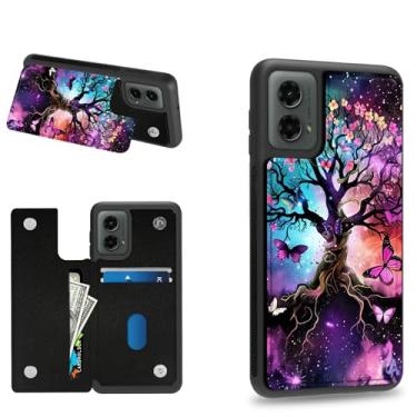 Imagem de Dikoer Capa carteira com árvore de borboleta para Moto G Stylus 5G 2024 6,7 polegadas com compartimentos para cartão de crédito e proteção de silicone macio à prova de choque com compartimentos para