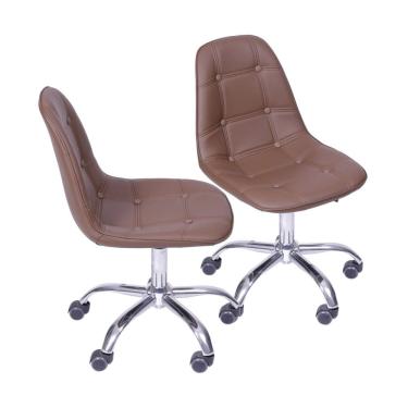 Imagem de Kit 2 Cadeiras Escritório Eames Botonê com Rodízio Dkr Café