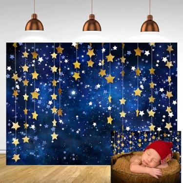Imagem de Twinkle Twinkle Little Star Backdrops Navy Blue Galaxy Starry Sky Gold Glitter Little Star Photography Background Adultos Crianças Decoração de Festa de Aniversário Pano de Fundo de Chá de Bebê