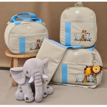 Imagem de Kit De Bolsa Maternidade Tema Safari Com Trocador E Mochila - Mk baby,
