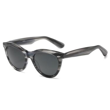Imagem de Moda Acetato Mulheres Óculos de Sol Retro Moldura Redonda Lente de Vidro Ao Ar Livre Viagem Pesca Carro Dirigindo UV400, C7