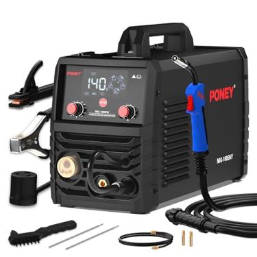Imagem de PONEY Máquina de solda MIG 140A 110V/220V - 5 em 1 MIG/MAG/FLUX/TIG LIFT/MMA máquina de solda com inversor IGBT de controle sinérgico e tela digital
