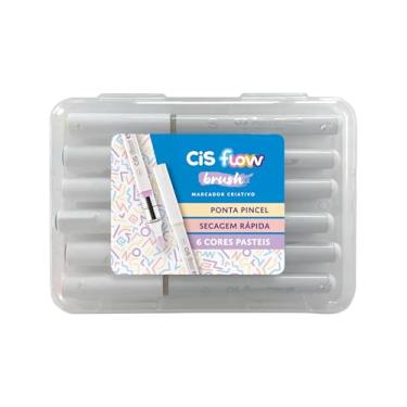 Imagem de Marcador Criativo Acrílico CIS FLOW Brush, Ponta pincel, Não transfere para o outro lado, Cores Pasteis, Estojo com 6 cores