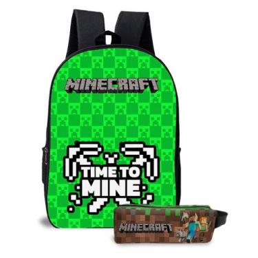 Imagem de Kit Escolar Infantil Mochila Com Estojo Estampa Game Minecrafit Menino