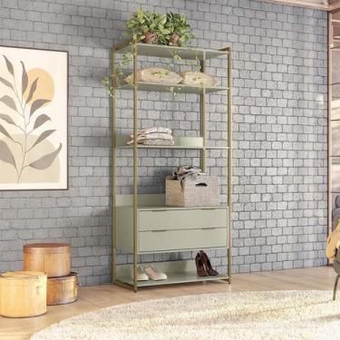 Imagem de Guarda-Roupa Closet Industrial Mital 2 GV Off White e Dourado 89 cm - 