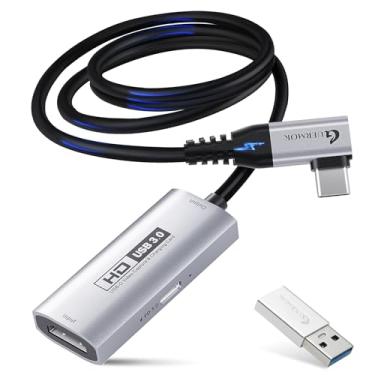 Imagem de Guermok Placa de captura de vídeo USB 3.0 para streaming, PD 100W e 90 graus USBC e adaptador tipo C, 1 m 2K a 30FPS HDMI para dispositivos de captura USB A/C para Oculus /Quest3/iPad/MacOS/Switch/PS5