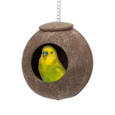 Imagem de Côco natural esconderijo papagaio pássaros brinquedos decorativos ninho gaiola casa para animais de estimação papagaio periquito periquito calopsitas Conure Canário Finch gaiola de pombo hamster rato