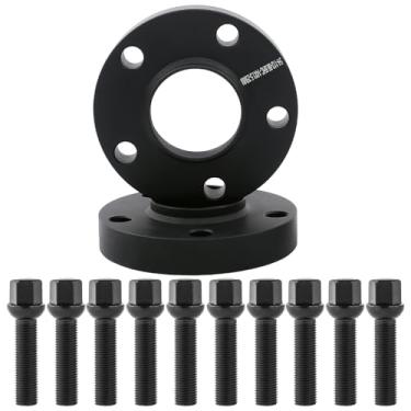 Imagem de DCVAMOUS 2 espaçadores de roda Hubcentric 5 x 112 peças pretas 25 mm parafusos (haste de 50 mm, assento cone) furo do cubo de 66,6 mm compatível com Benz-Audi 5 Lug para W210 W212 C230 C240 C320 A4 S4 A5 S5 A6 S6 A7 A8
