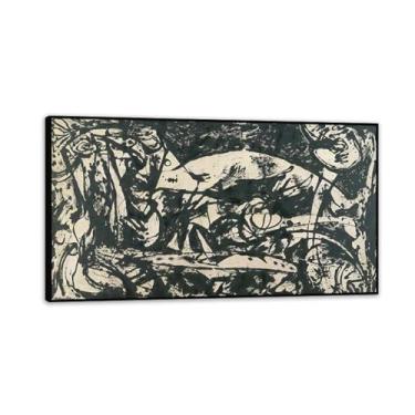 Imagem de Jackson Pollok arte de parede em tela preto e branco número 14 imagem de arte clássica pinturas famosas impressão de arte para decoração de escritório em casa 125 x 70 cm (49 x 28 pol) moldura preta