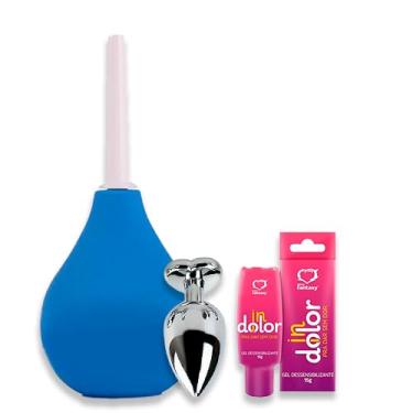 Imagem de Kit Preparatório para Primeiro Prazer Anal, 1 Ducha chuca 220ml, 1 Plug Metal Tamanho M e 1 Gel Dessensibilizante Indolor 15g