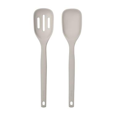 Imagem de Tovolo Elements Colheres de servir de silicone para misturar e com fenda, conjunto de 2 utensílios de cozinha, resistente ao calor de 315 °C e seguro para panelas antiaderentes - cinza quente