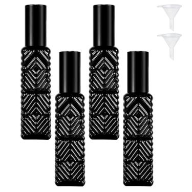 Imagem de Gsteng Pacote com 4 frascos de perfume de vidro de 15 ml com 2 funis – Pequenos recipientes de perfume recarregáveis de viagem à prova de vazamento para óleos essenciais, fragrâncias, faça você mesmo