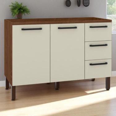 Imagem de Balcão 2 portas 3 gaveteiros 1,20 Ametista Nogueira Off White - Kits P