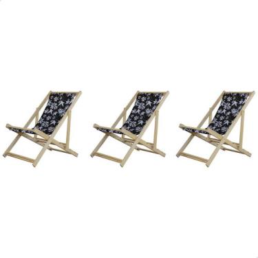 Imagem de Kit 3 Espreguiçadeiras Preguiçosa Dobrável sem Braço Natural em Madeir