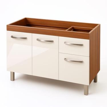 Imagem de Balcão Gabinete Para Pia 1,20m Armário Cozinha Com Gaveta, Freijó Off-White