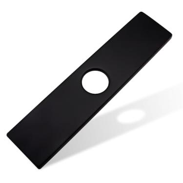 Imagem de Placa de deck de torneira, tampa de furo de pia, aço inoxidável retangular longo placa escudo de 25 cm para banheiro ou pia de cozinha de 1 ou 3 furos preto fosco