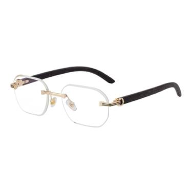 Imagem de Óculos de sol sem armação para homens e mulheres, com hastes com imitação de madeira, bordas cortadas simples, proteção UV400 com ponte dupla. (C6)