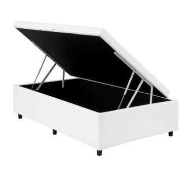 Imagem de Cama Box Solteiro Baú Sintético Branco  88x188x35 - Fábrica de Tudo