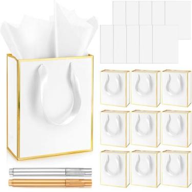 Imagem de Sacos de presente, papel metálico Yeaqee com alças, lenço de papel 9x7