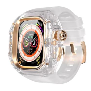 Imagem de VeveXiao Capa robusta com pulseira compatível com Apple Watch Ultra 3/Ultra 2 de 49 mm, sem ferramentas, capa protetora com um clique aberta, para iWatch Ultra, pulseira de silicone transparente, ouro