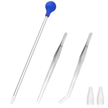 Imagem de Hufopik 1 pipeta longa de 47 cm com 2 pinças longas de alimentação de aço inoxidável para aquário de peixes, alimentador de alimentos, seringa longa, tubo de alimentação de coral, para plantas