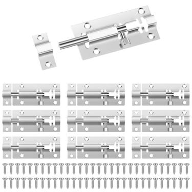Imagem de Trava de barril de aço inoxidável resistente de 7,6 cm para portas, portões e janelas - Trava de armário à prova de ferrugem com instalação de vários furos (10 peças)