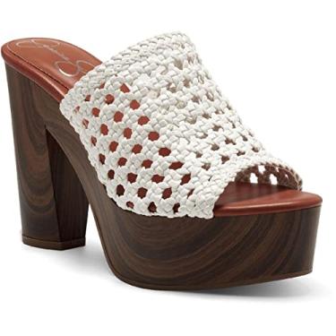 Imagem de Jessica Simpson Sandália feminina Shelbie salto bloco plataforma mules, Branco brilhante, 7.5