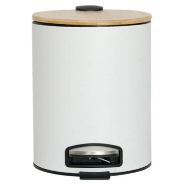 Imagem de Lixeira em Aço Inox Branca Mimo Style 3 Litros com Tampa Bambu