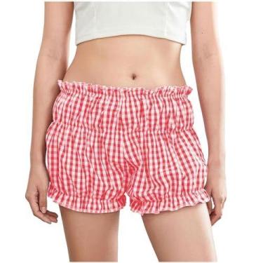 Imagem de Shorts POHADON xadrez em camadas com babados Y2K para mulheres, vermel