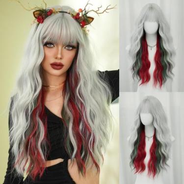 Imagem de Peruca 7JHH WIGS Long Curly Red Green Destaque Resistente ao Calor