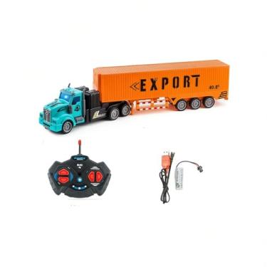 Imagem de Caminhão de Controle Remoto com Carreta Container, Brinquedo Infantil RC Export Truck, Multicolorido, Plástico, Recarga USB, Luzes LED, 3 Anos e Acima, Escala 1:12
