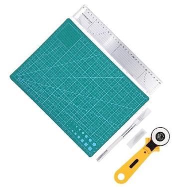 Imagem de Yctze Kit de Ferramentas de Artesanato de 5 Unidades para Costura - Inclui Tapete de Corte, Cortador Rotativo, Régua, Faca de Escultura e Bolsa de Armazenamento - Ideal para Projetos de Tecido,