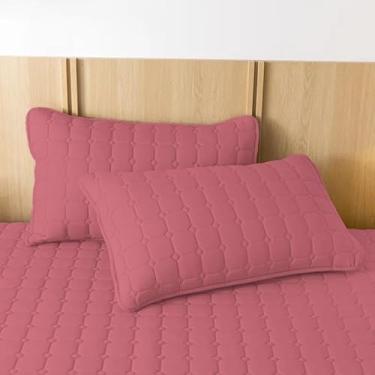 Imagem de Kit 2 Capas de Travesseiro Impermeáveis + 1 Protetor de Colchão com Elástico Matelado Ultrassônico para Cama Casal Queen King(ROSE)
