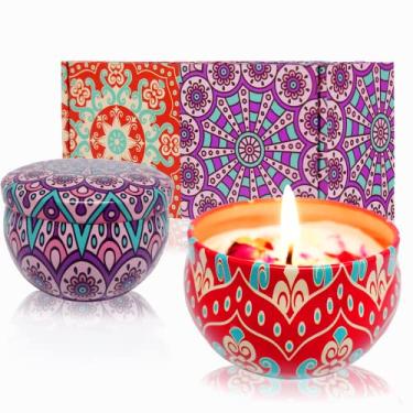 Imagem de Conjunto de velas perfumadas para presente – velas de aromaterapia para casa, pequenas velas portáteis de hotel, pote de lata de cera de soja natural para ioga, banho, presente de longa duração para