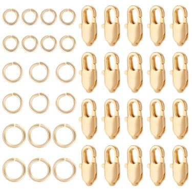 Imagem de Beebeecraft 1 caixa, 20 peças, conjunto de fechos de garra de lagosta, fecho de metal de latão banhado a ouro 18 K, fecho com 60 peças de anéis de salto de aço inoxidável 304 para fazer joias