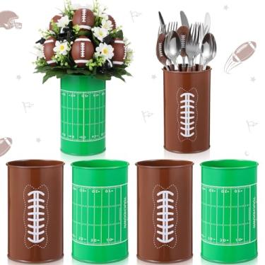 Imagem de Domensi 6 peças de centro de mesa de futebol, vaso de futebol, decorações de festa, vasos de metal galvanizado com tema esportivo, flores artificiais, suporte de utensílios para festa esportiva