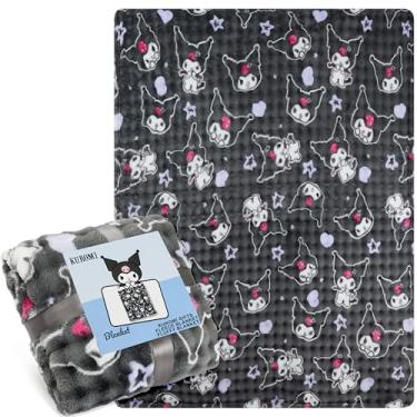 Imagem de Get Trend Cobertor de waffle Hello Kitty Sanrio para meninas, adolescentes, mulheres, 129,5 x 149,9 cm, cobertor Kuromi, manta para cama, decoração de quarto, presentes kawaii para ela (Kuromi cinza)