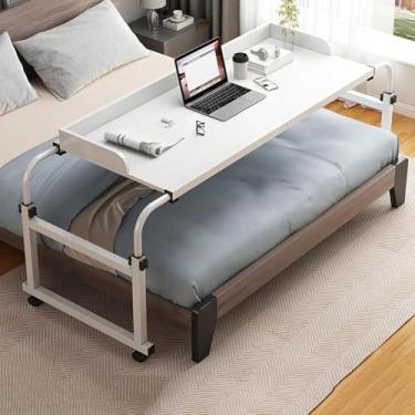 Imagem de Mesa Multifuncional Preguiçosa Elástica Sobreposta Com Rodas Altura E Comprimento Adjus Cross-bed Side Rolling Laptop Desk Standing Workstation, White